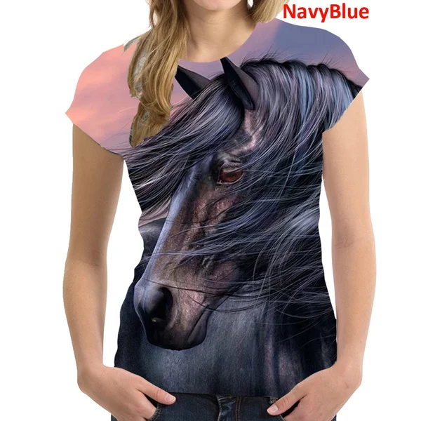 New Cartoon Horse Animal 3D Women's Casual T Shirt Ladies Street Shirt Tops Funny Sweatshirt