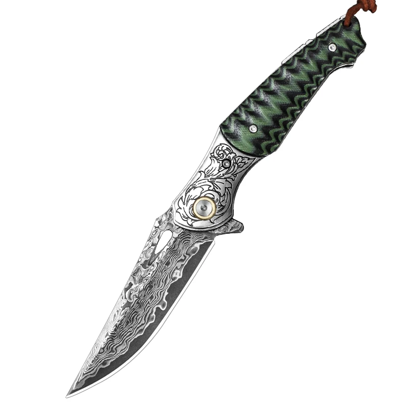 

Men's folding knife, Damascus steel folding knife, ideal for outdoor camping, hiking, wilderness adventures, EDC survival tool