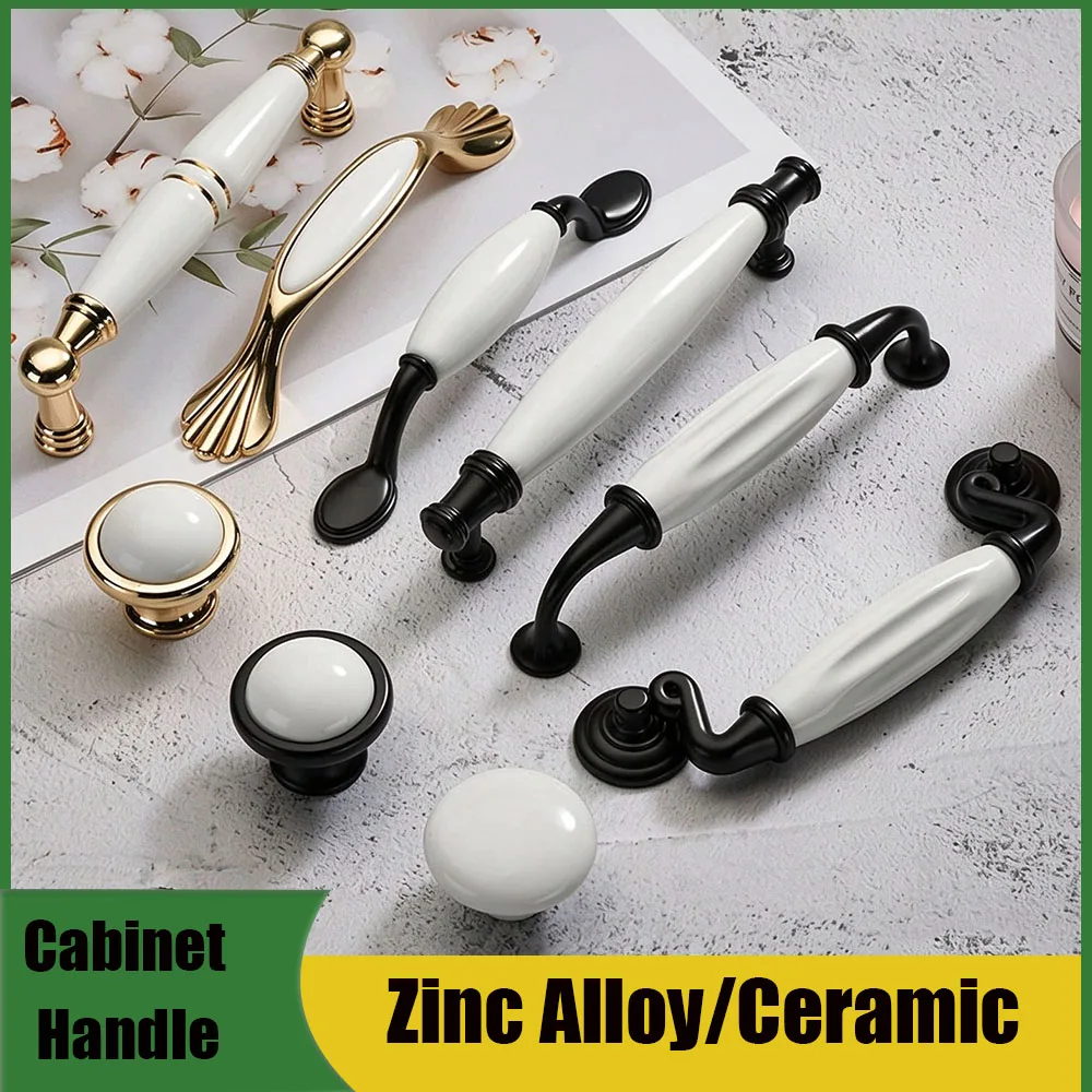 New Chinese Style Black White Ceramic Cabinet Pull Knob Wardrobe Drawer Door Handle Modern Simple Single Hole Furniture Hardware