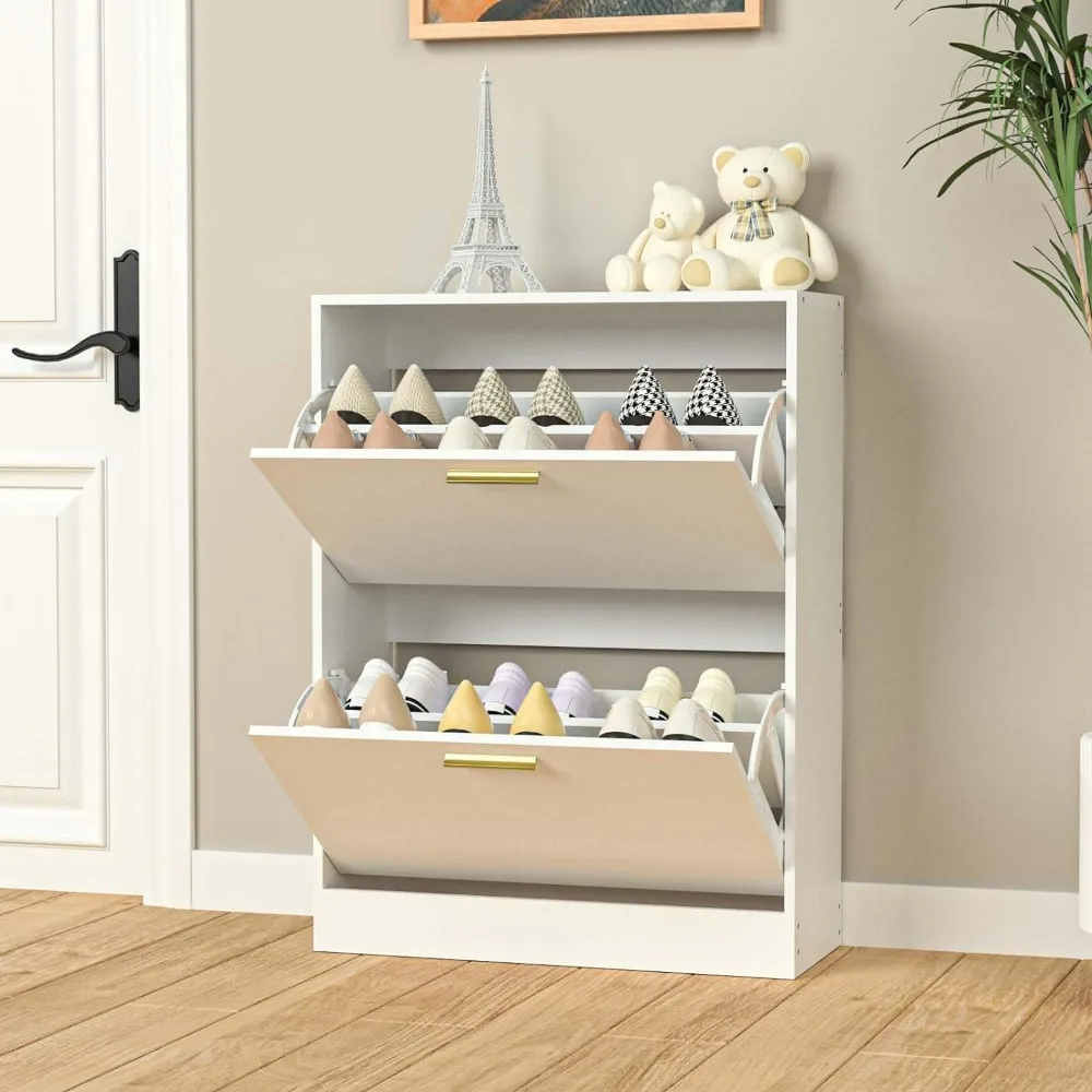 Shoe Cabinet with 2 Flip Drawers - Narrow Shoe Storage Cabinet for Entryway, Freestanding Hidden Shoe Organizer for Hallway