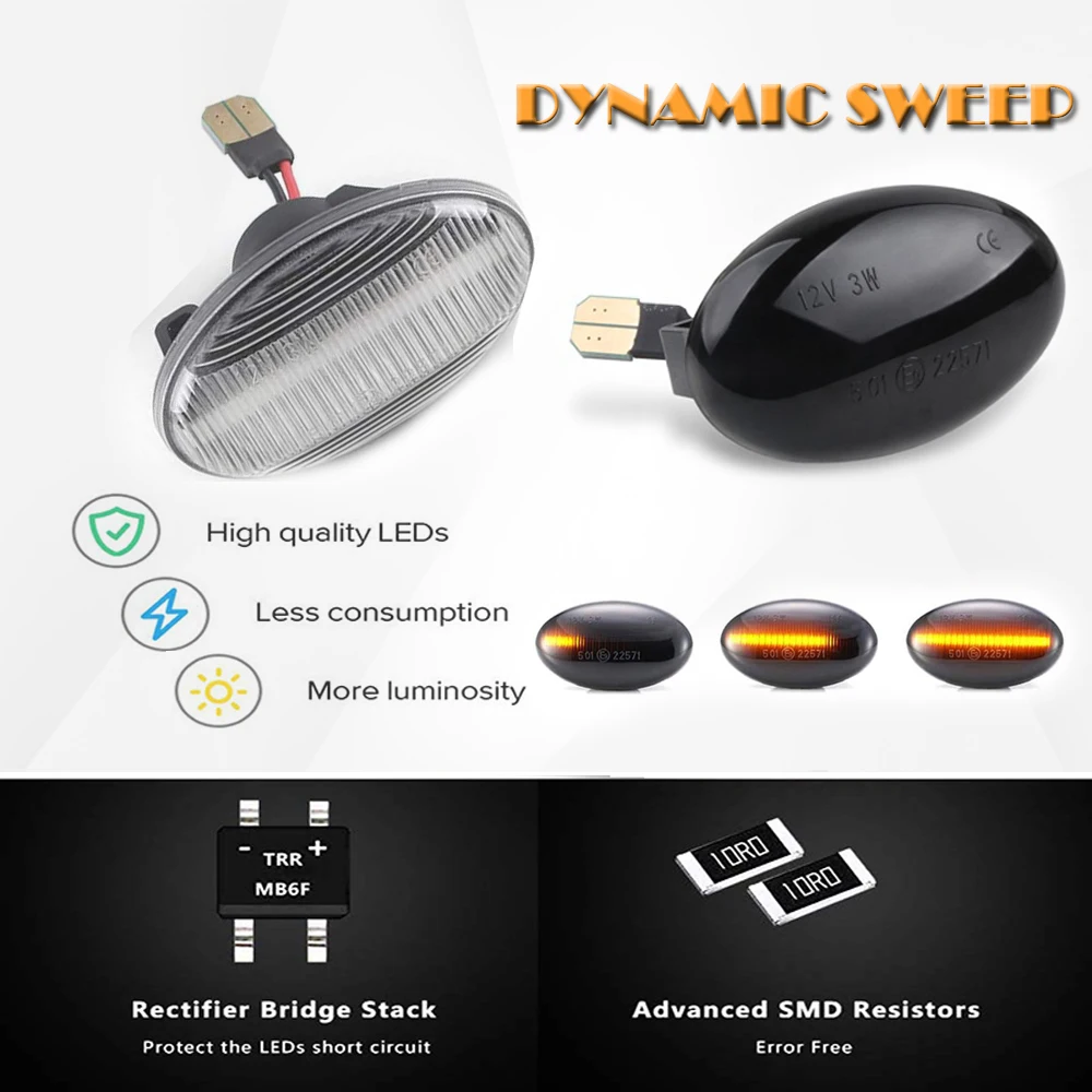 Dynamic Amber LED Side Marker Turn Signal Lights For Mercedes-Benz Metris Valente Vito Viano Citan Smart Fortwo 450 452 W415