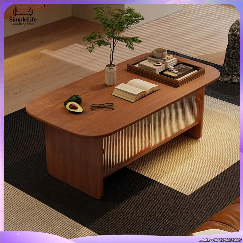 

Журнальный столик в стиле Mid-Century Modern с закаленным стеклом и деревянным каркасом, ретро-мебель для гостиной, столик-тумба для хранения