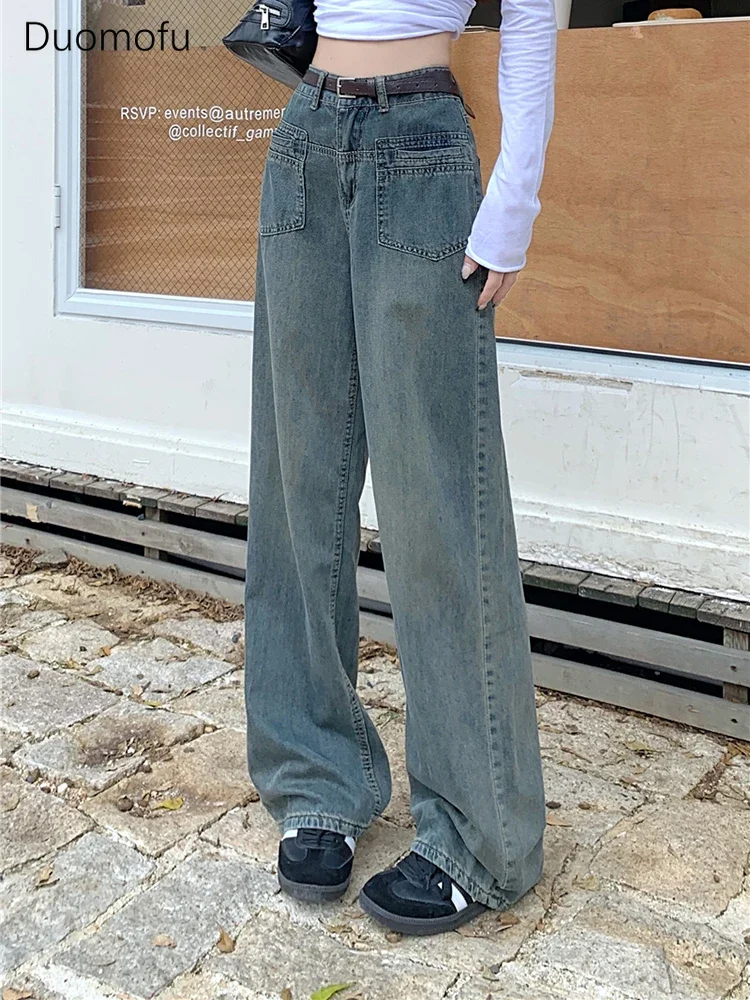 

Duomofu Vintage High Waist Slim Street Distressed Women Jeans Spring Blue Basic Full Length Fashion Washed Straight Female Jeans