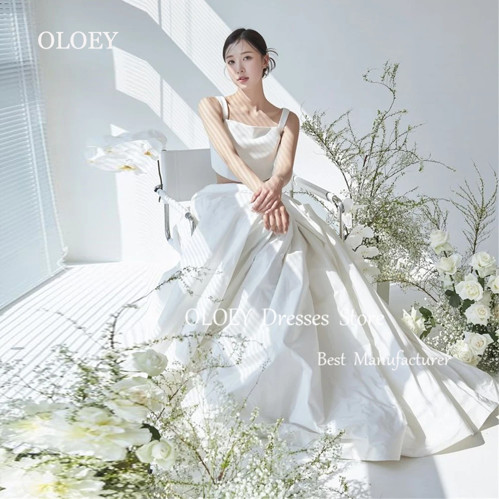 OLOEY Elegant Ivory A Line Wedding Dress Korea Photoshoot Square Collar Sleeveless Bridal Gown A Line Floor Length Custom Made