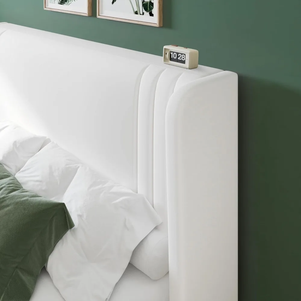 Velvet Queen Size Platform Bed Frame with Vertical Tufted Wingback Headboard, Easy Assembly, Underbed Storage, No Box Spring Nee