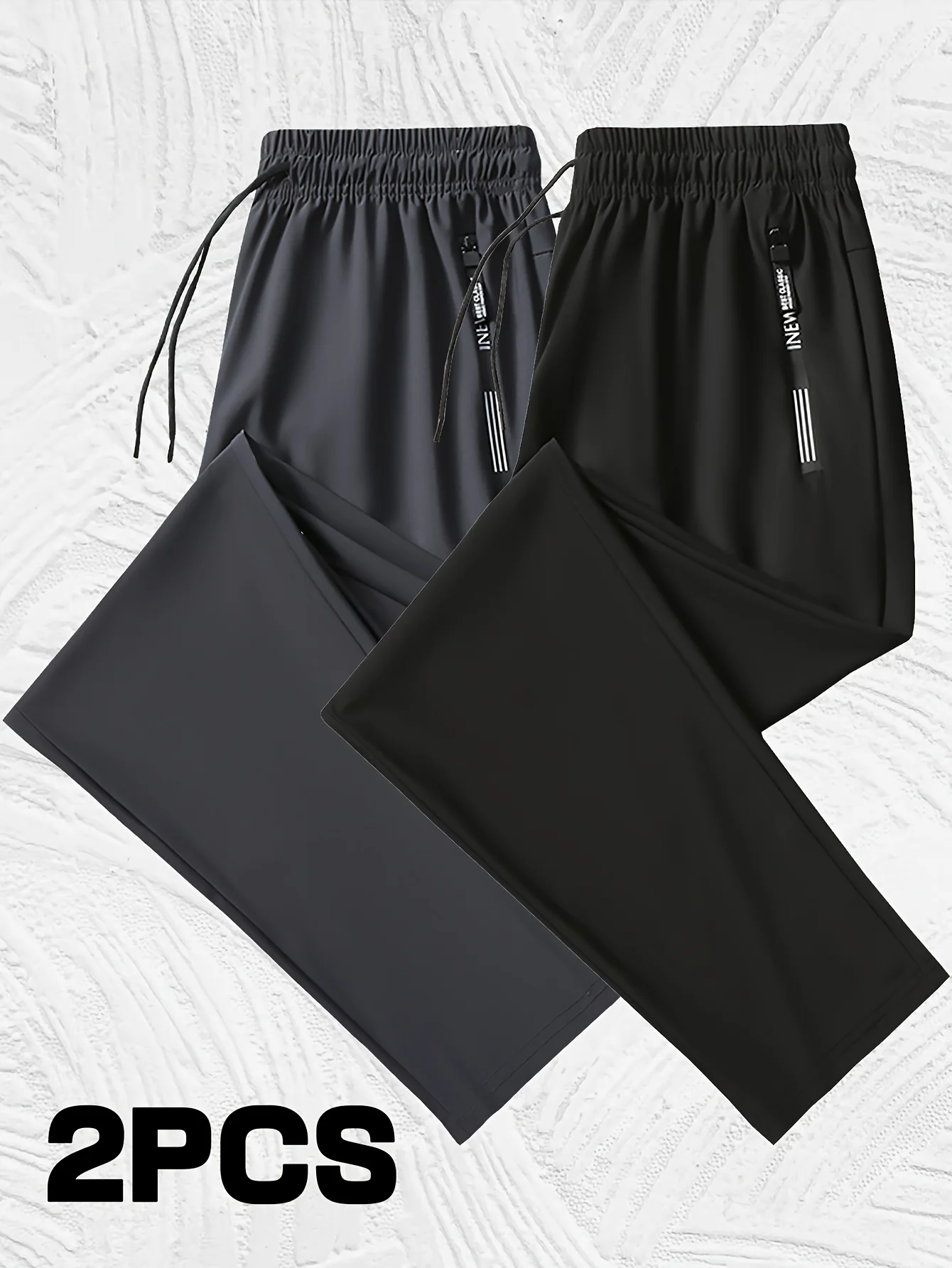 2 Pieces Men's Quick-drying Breathable Sweatpants High Elastic Nylon-Spandex Fabric Straight Gym Running Pants Man Trousers