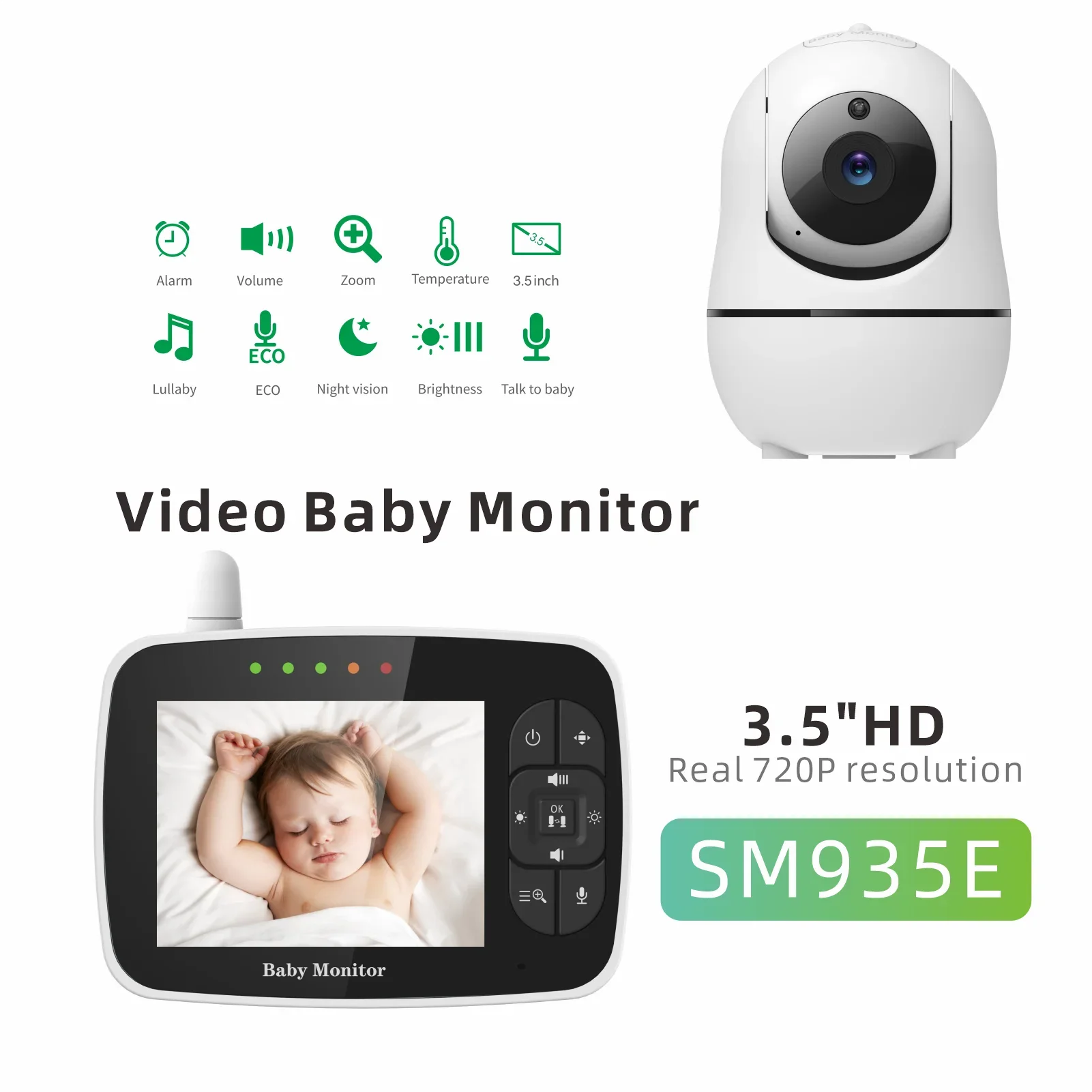 Smart Baby Monitor  720P 3.5 Inch Color LCD Screen Video Two-way Intercom Baby Monitor  with Remote Camera Pan Zoom camera