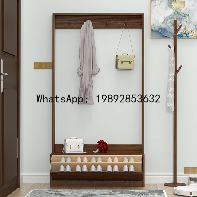 

XL Solid Wood Shoe Changing Bench with Integrated Clothes Rack for Home Entrance, Sit-on Storage Bench Shoe Cabinet