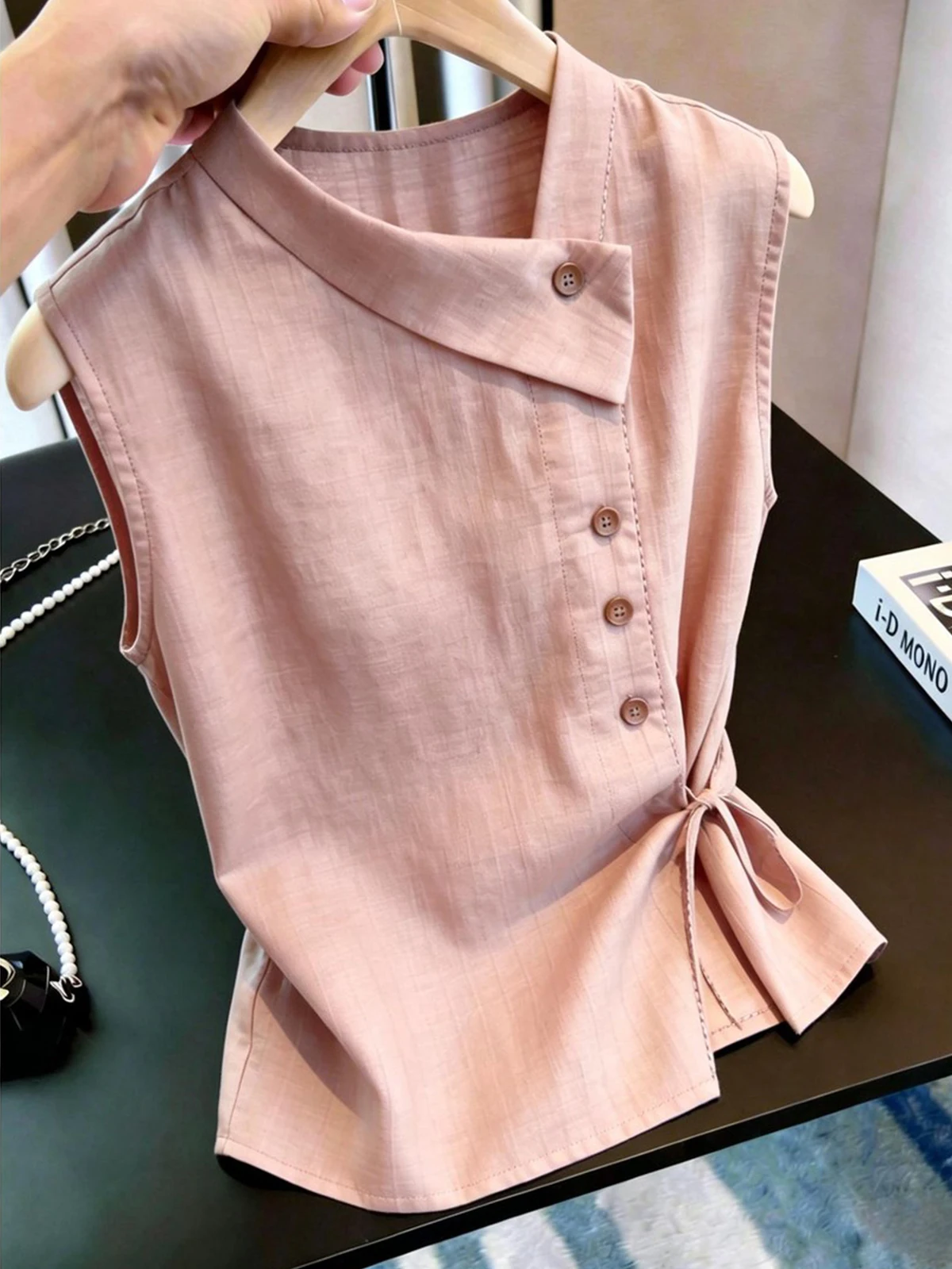 

Casual Slim Fit Sleeveless Shirt Stylish Thinning Summer Thin Style Elegant Top Women's Fashionable Artistic Summer Shirt