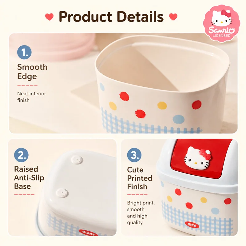 Sanrio Licensed Hello Kitty Flip Top Desktop Trash Can Cute Mini Waste Bin for Home Office Desk Creative Small Storage Container view 5
