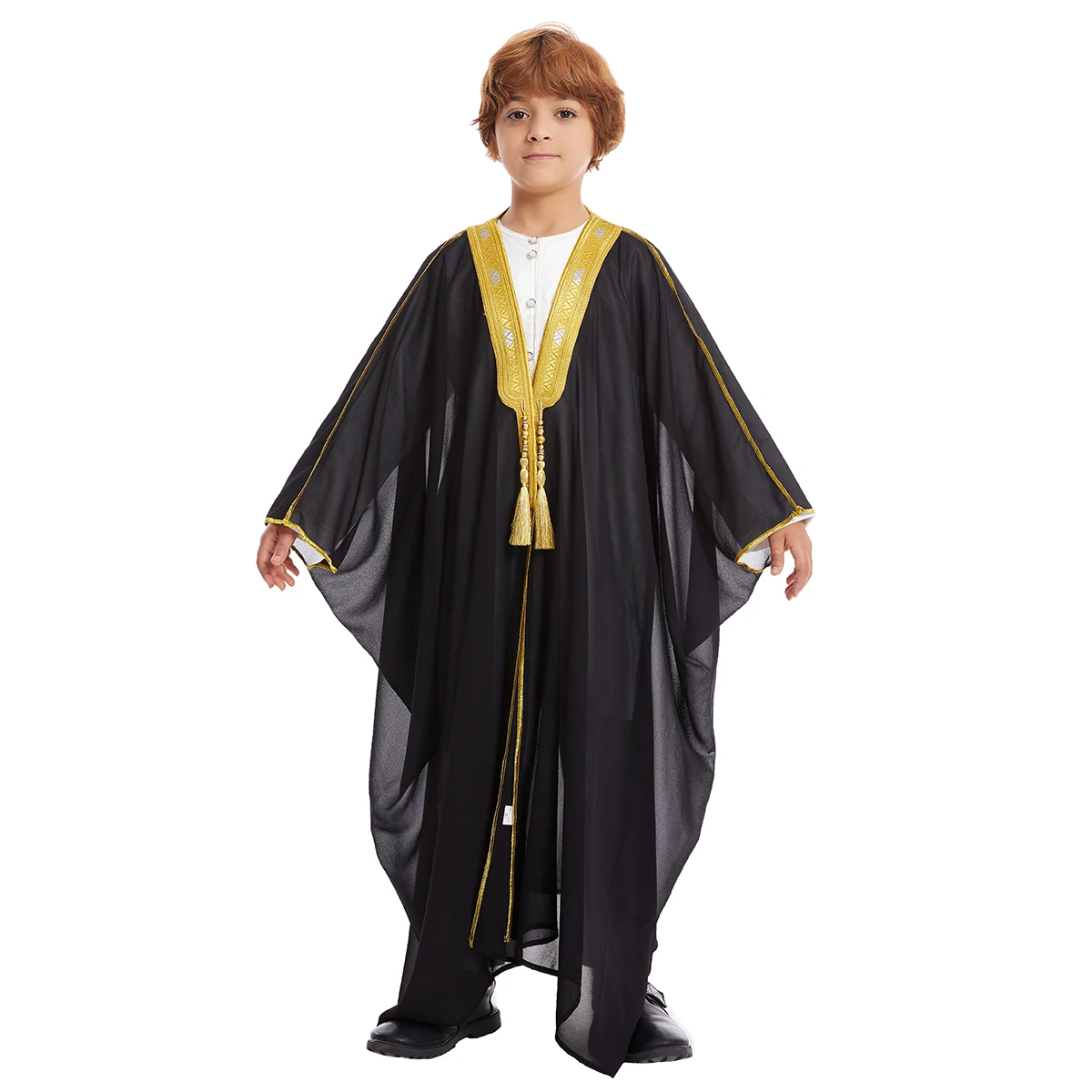 Abaya musulmana de gasa bordada para niños, ropa islámica para niños, caftán árabe marroquí, Dubai Thobe, túnicas turcas, TH884, nuevo