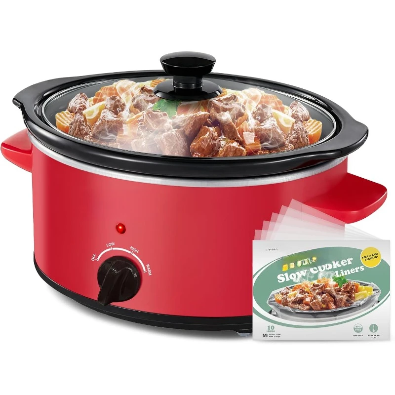 

Кастрюля с бесплатной удобной внутренней отделкой, 3 набора температуры, можно мыть в посудомоечной машине, нержавеющая сталь, красный, овальный.