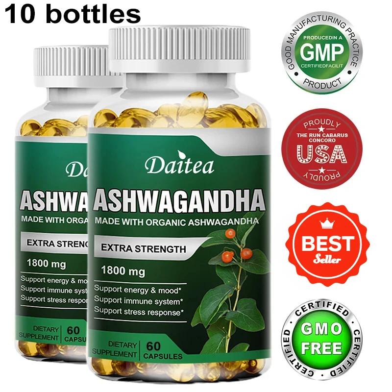 Made with organic ashwagandha to enhance energy, strength, stamina, help men and women relieve anxiety and stress (1-10bottle)