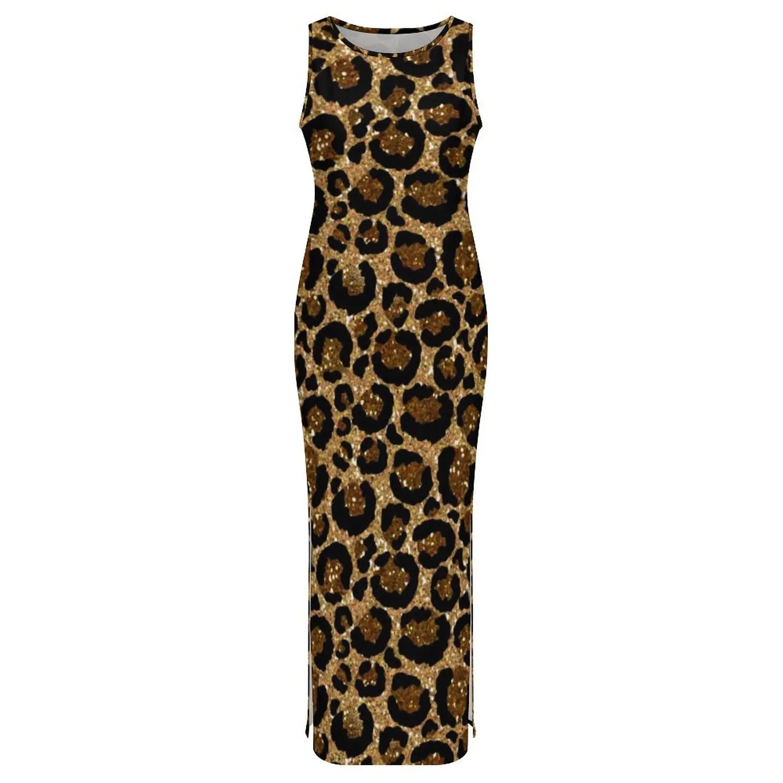 Weibliche Helle Leopard Print Kleid Trendy Animal Street Wear, Figurbetontes Kleid Sommer Casual Maxi Kleider Design Oversize Vestido