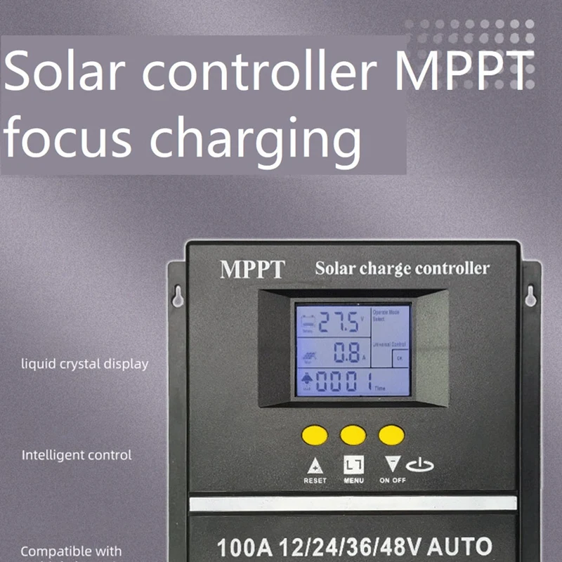 MPPT/PWM Solar Charge Controller 12V/24V/36V/48V Auto Controller Solar PV Battery Charger with LCD & Dual USB(100A)