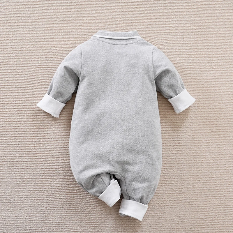 Newborn Clothing Casual Polo Shirt Lion Embroidered Cotton Comfortable And Soft Spring And Autumn Long Sleeved 0-18mBabyJumpsuit