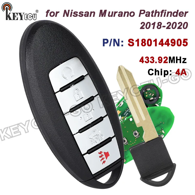 

Чип KEYECU 433,92 МГц 4A KR5TXN7 S180144905 285E3-9UF7A 285E3-9UF7B для Nissan Pathfinder Murano 2018-2020 Smart Remote Key Fob