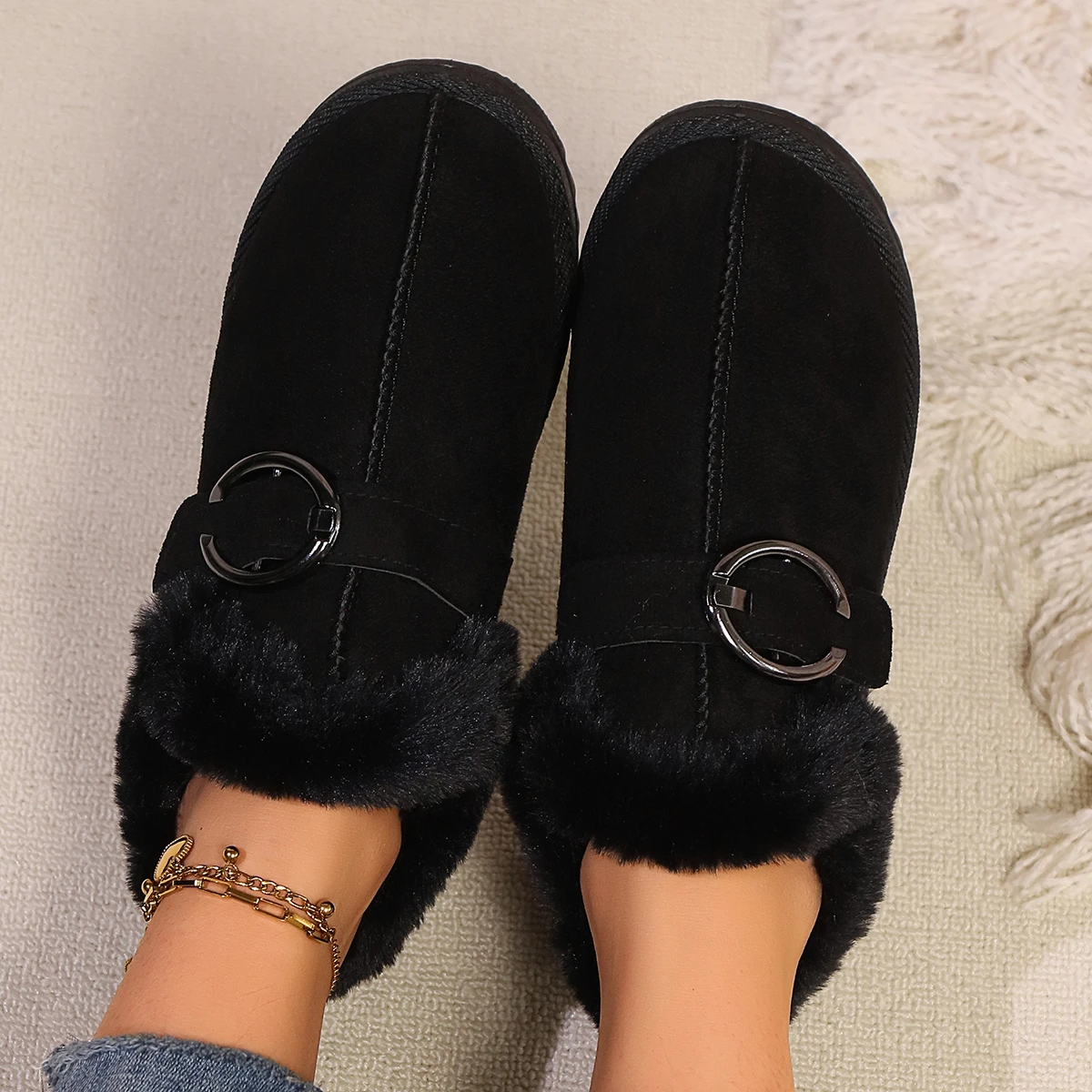 Women's Winter Cotton Shoes, Fleece-lined, Warm and Thick Short Boots, Stylish and Versatile, Mom Snow Boots