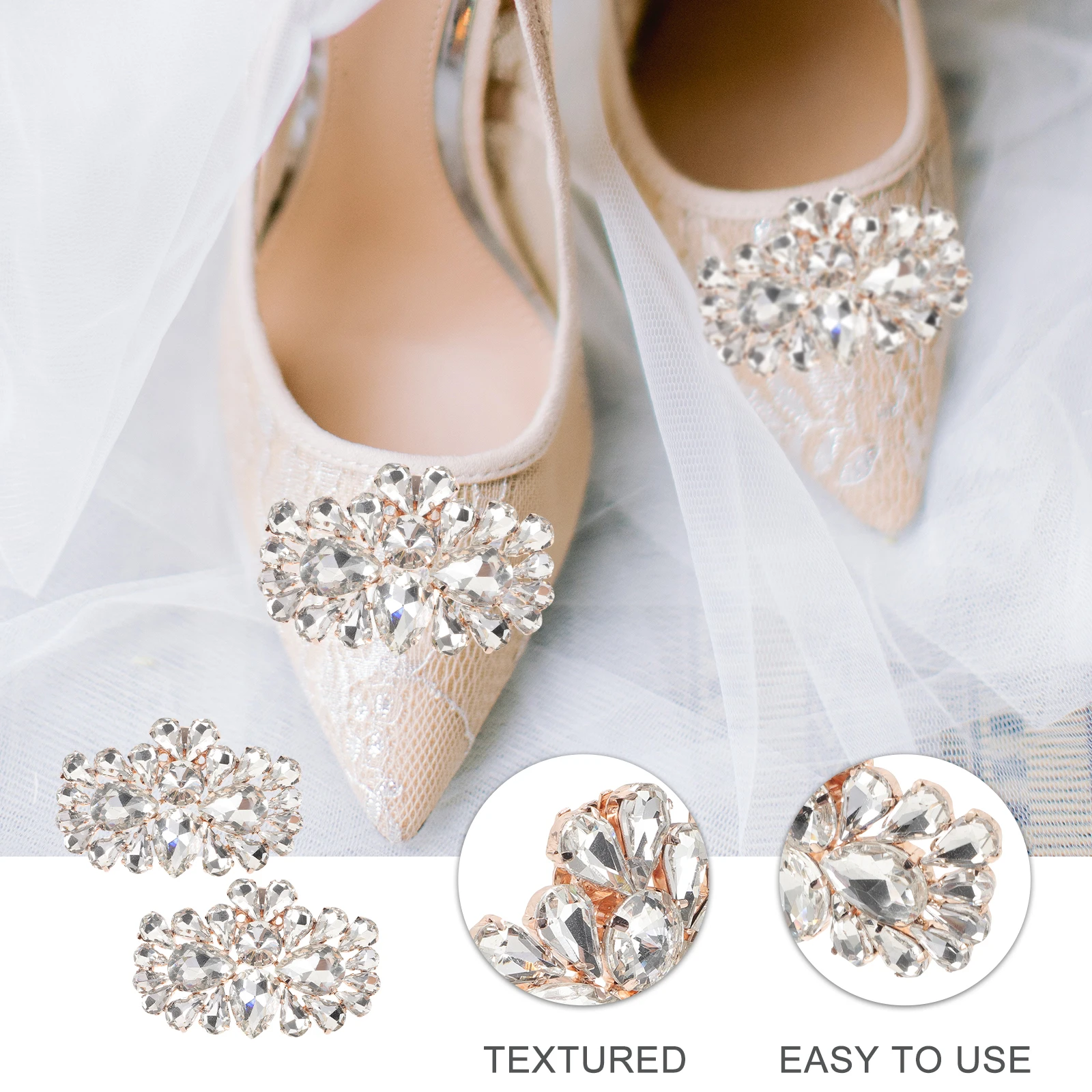 

2Pcs Shoe Charms Elegant Rhinestone Clips Wedding Pumps High Heels Shoe Clips for Bride Bridal Accessories Shoes Applique