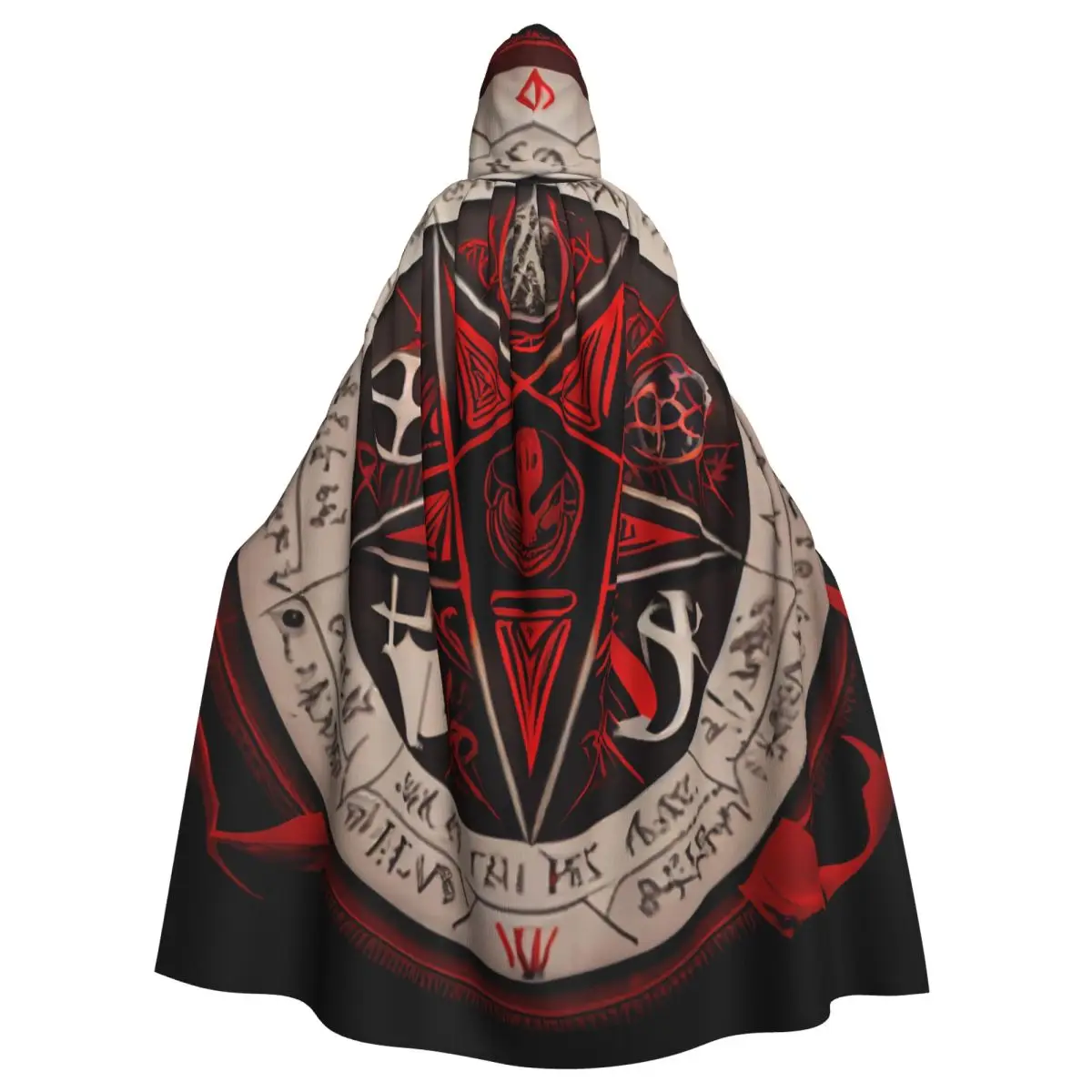 Adult Vampire Cape Hooded Robe Montage Of Occult Pentagram Halloween Cloak Full Length Cosplay