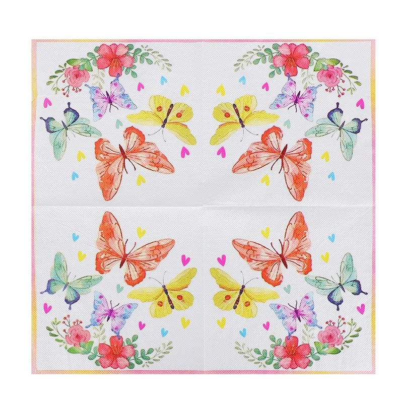 20Pcs/Pack 33x33cm Colorful Butterfly Flower Printed Tissues Table Dinner Napkins Paper Disposable Party Decoration Supplies