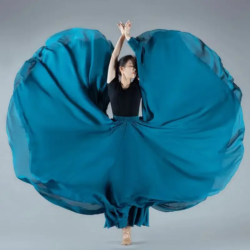 

720 Degree Dance Skirt Pleated Skirt Women's Solid Color High Waist Chiffon Large Swing Skirt Stage Performance Long