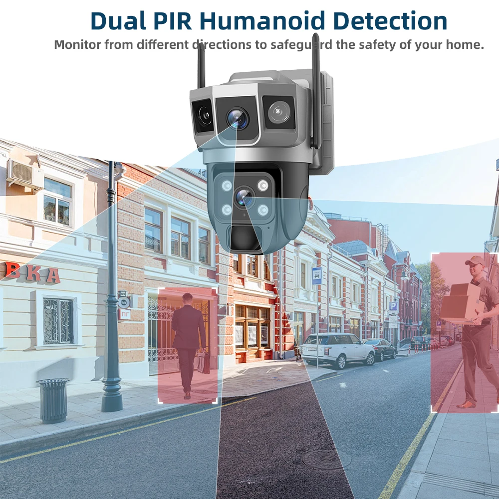 12MP Solar IP Camera WIFI CCTV Dual Lens Triple Screen PTZ Auto Tracking 6K Security Surveillance V380 Pro Camera