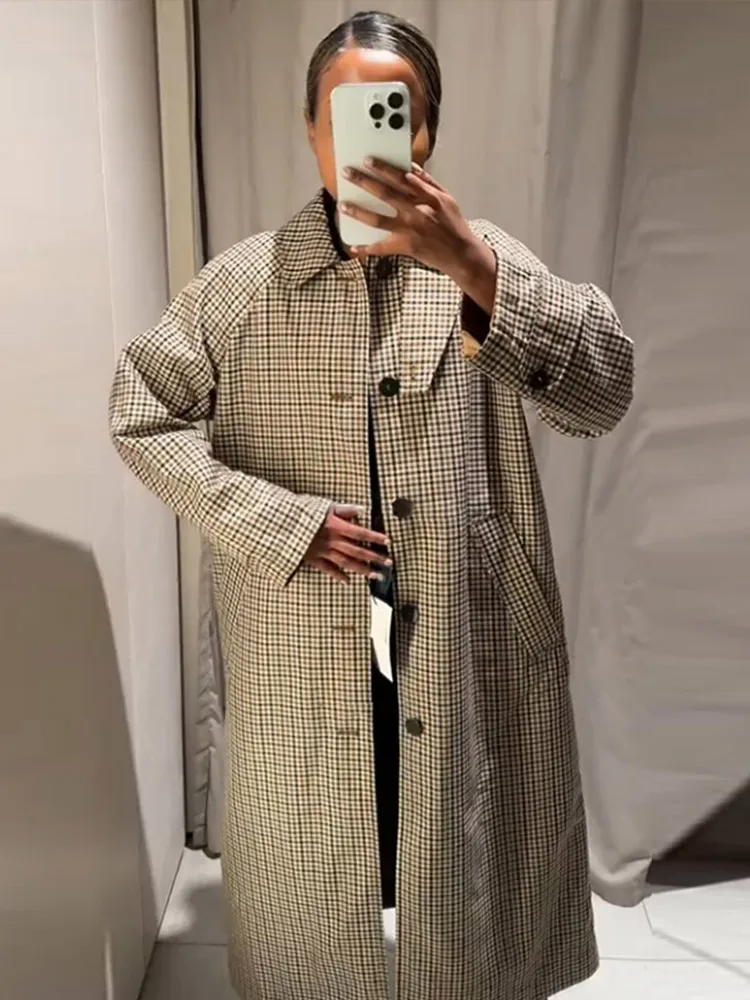 

Fashion Plaid Overcoat Women's Double Side Wearable Turn-down Collar Single Breasted Long Coats 2025 Autumn Fashion Lady Jackets