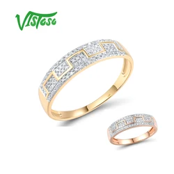 VISTOSO Genuine 14K 585 Rose Yellow Gold Ring For Women Sparkling Diamond Promise Engagement Rings Anniversary Fine Jewelry