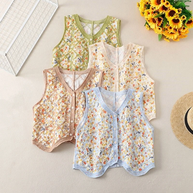 Sleeveless Open Front Cardigans Vests Lightweight Florals Embroidery Cardigans