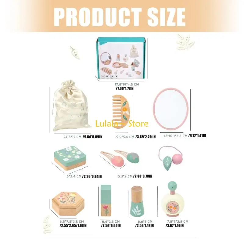 Y4QA Kids مجموعة أدوات التجميل الخشبية التظاهرية مجموعة ألعاب المكياج للفتيات بعمر 3 4 5+ تتضمن أدوات التجميل مرآة هدية اللعب #6