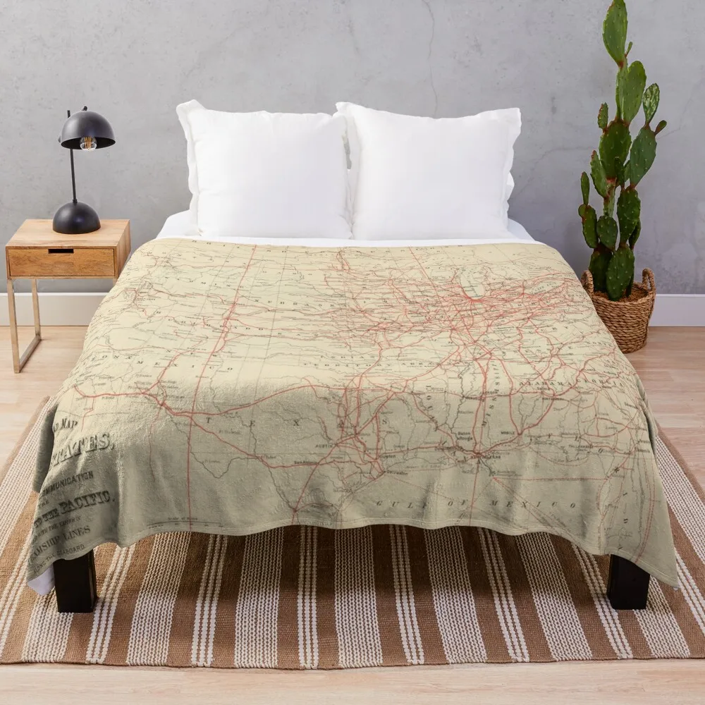 Old United States Railroad Map (1884) Vintage US Railway Atlas Throw Blanket Flannel anime Baby Blankets