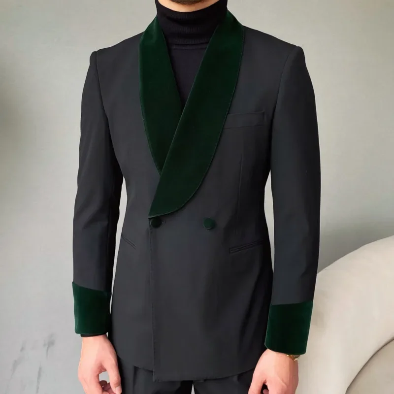 

Green Shawl Collar Formal Dress Men Blazer Velvet Splicing Mariage Suit Jacket Stylish Banquet Groom Men Blazer Homme Slim Fit