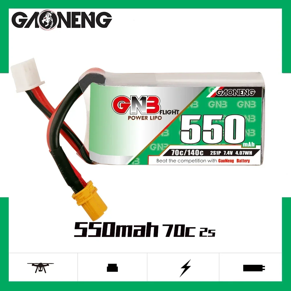 2PCS GNB 550mAh 2S 7.4V 70C/140C Lipo Battery JST XT30 Plug For Emax babyhawk Micro aircraft Mini Quadcopter FPV Racing Drone