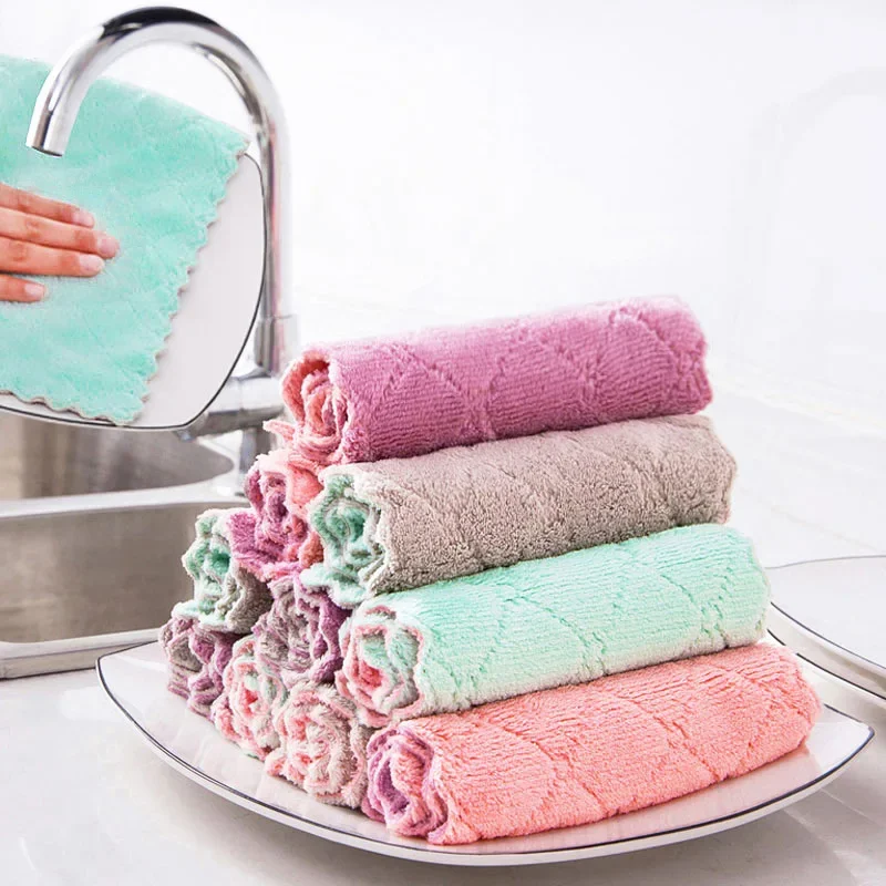 CANBOUN 5Pcs Microfiber Towel Absorbent Washable Kitchen Towel Well Woven House Cleaning Dish Towel Rag Fabric Household