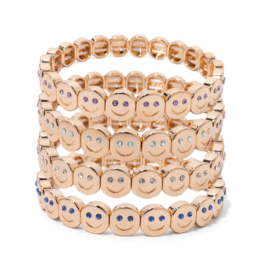 

2025 New Happy Face Girls Bangle Gold Color Crystal Beads Women Bracelet Fashion Jewelry Accessories