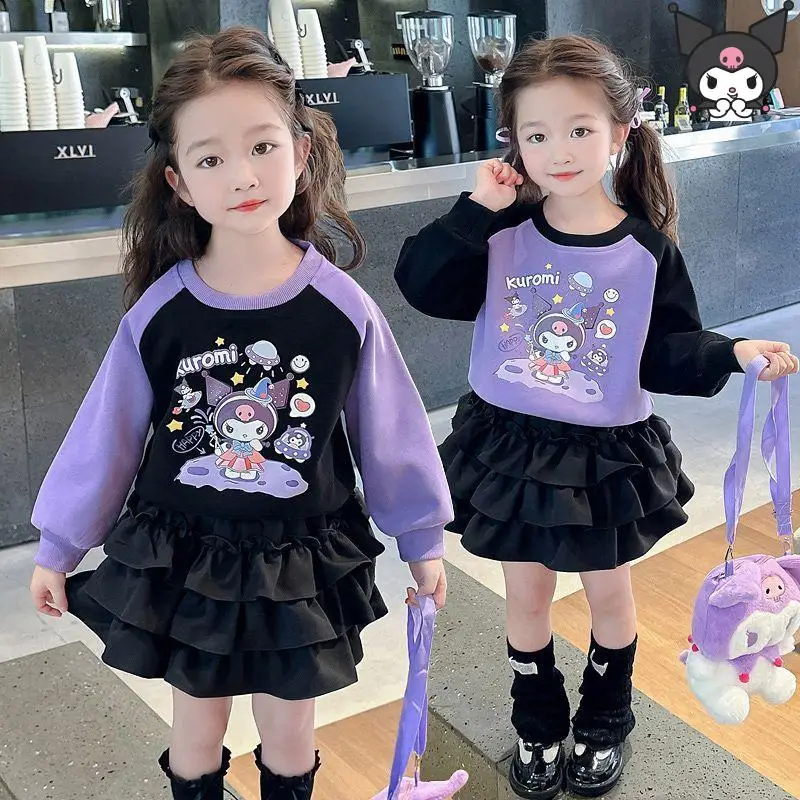 

Sanrio Cake Skirt Sweatshirt Anime Kuromi Spring and Autumn New Fashion Cartoon Long Sleeves Skirt Kawaii Sweet Kids Skirt