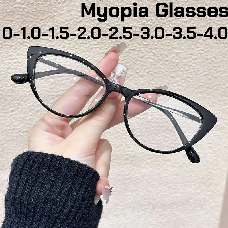 

Women Men Myopia Glasses Stylish Cat Eye Anti Blue Light Computer Eyeglasses Trendy Near Sighted Eyewear Minus Diopter To -4.0
