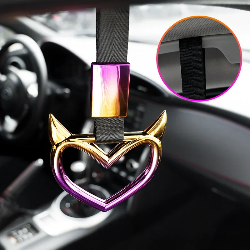 1pcs Tow Rope Heart Ring Car Tow Decoration Belt Train Bus Handle Hand Strap Drift Charm Strap Drift Front Tow Hook Car Styling