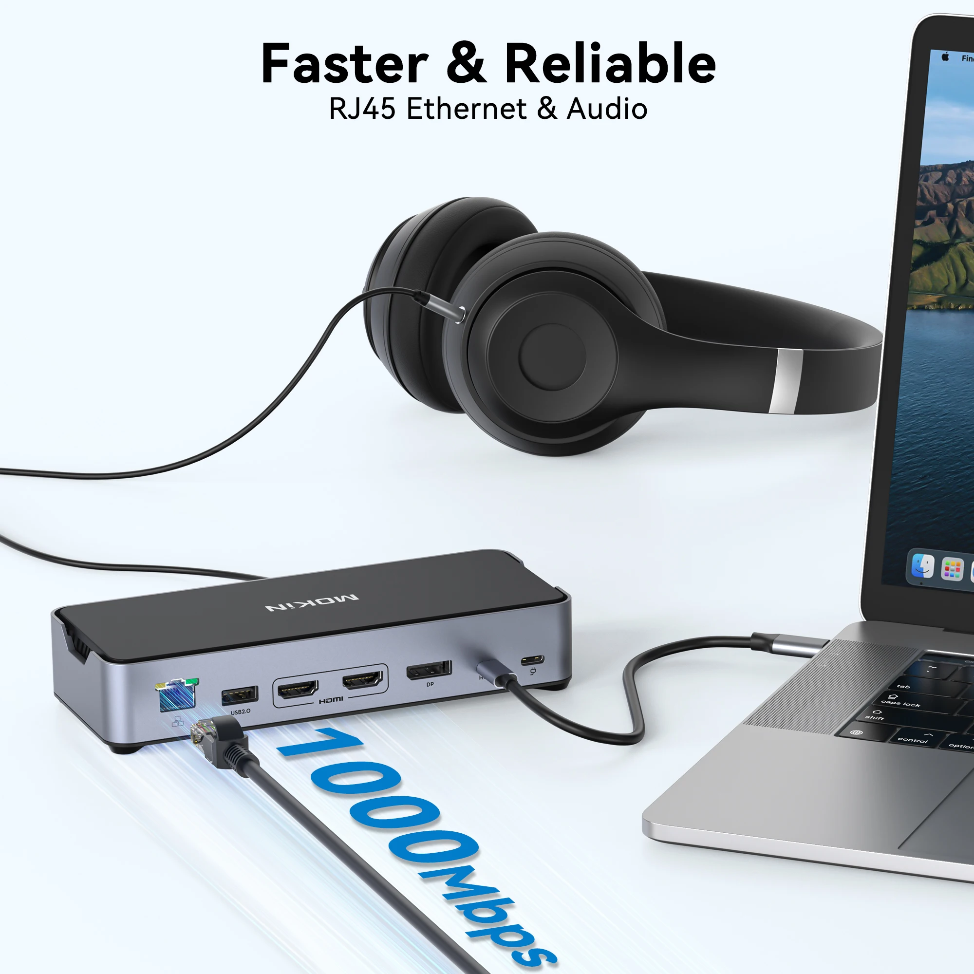 Imagem -05 - Mokn-usb c Docking Station 10gbps 8k 30hz Dual Hdmidp Usb 3.1 Rj45 Áudio 100w Adaptador pd para Macbook Air m1 m2