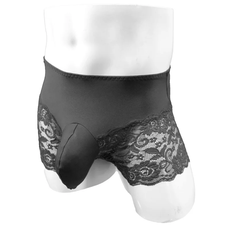 Mens Sexy Lace Panties Ultrathin Stretch Cotton Shorts Sissy Panties Male Enhance Pouch Bikini Elastic Underwear Gay Mens Boxer