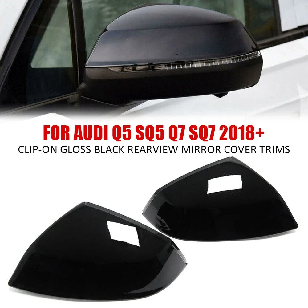 

For Audi Q7 2016-2021 Q5 2019-2021 Car Rearview Replacement Side Mirror Cover Wing Cap Exterior Door Rear View Case Trim Black