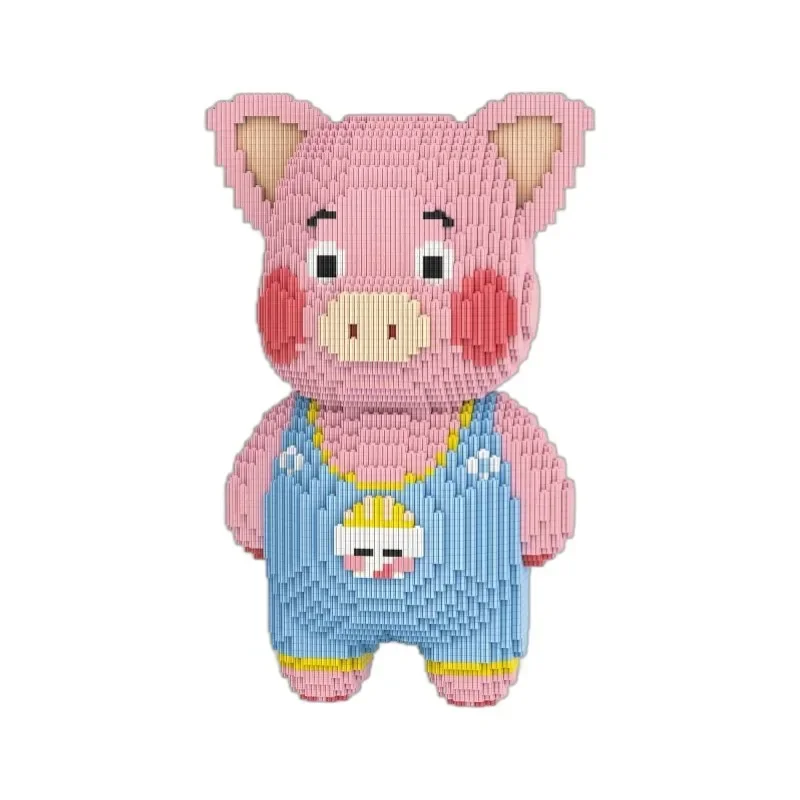 Bloques de construcción de conexión de cerdo Kawaii, modelo 3D de cerdo rosa, rompecabezas ensamblado, Micro ladrillos mágicos, juguete para niños, regalo de cumpleaños