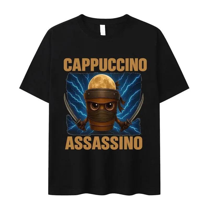 Italian T-shirt Brainrot Interesting Cappuccino Assassin Meme Men Kawaii Women Short-sleeved men summer 100% cotton T-shirt