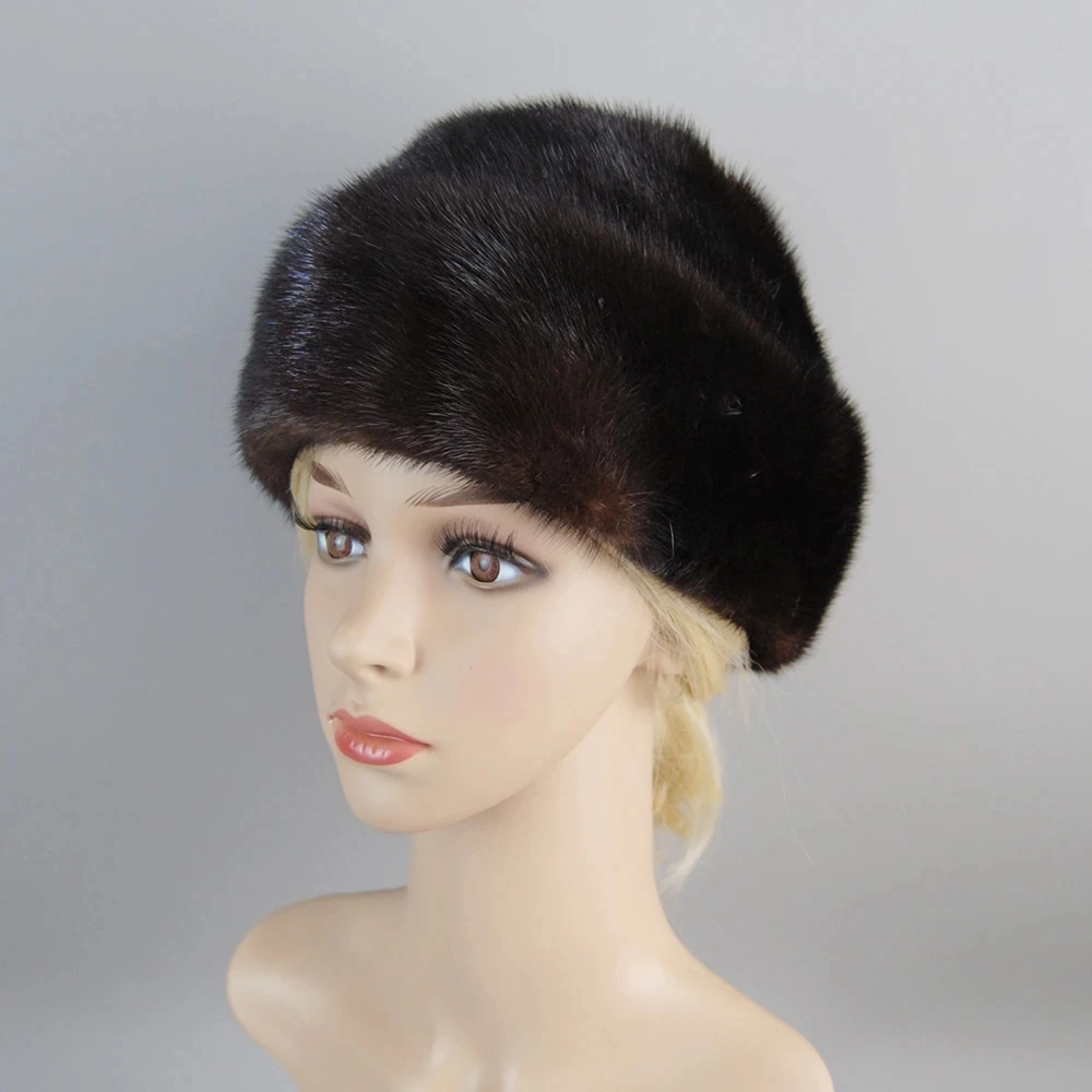 Hot Sale Lady Outdoor 100% Genuine Mink Fur Hats Winter Women Luxury Quality Real Mink Fur Hat Natural Warm Mink Fur Fedoras Cap