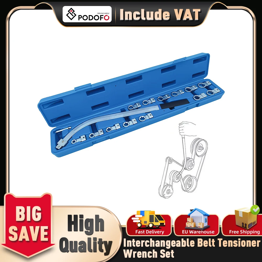 Podofo 15 pièces outils de clé de serrage de réglage de retrait et d'installation de courroie 12-19mm E10/12/14/16/18 outil manuel pour la plupart des véhicules