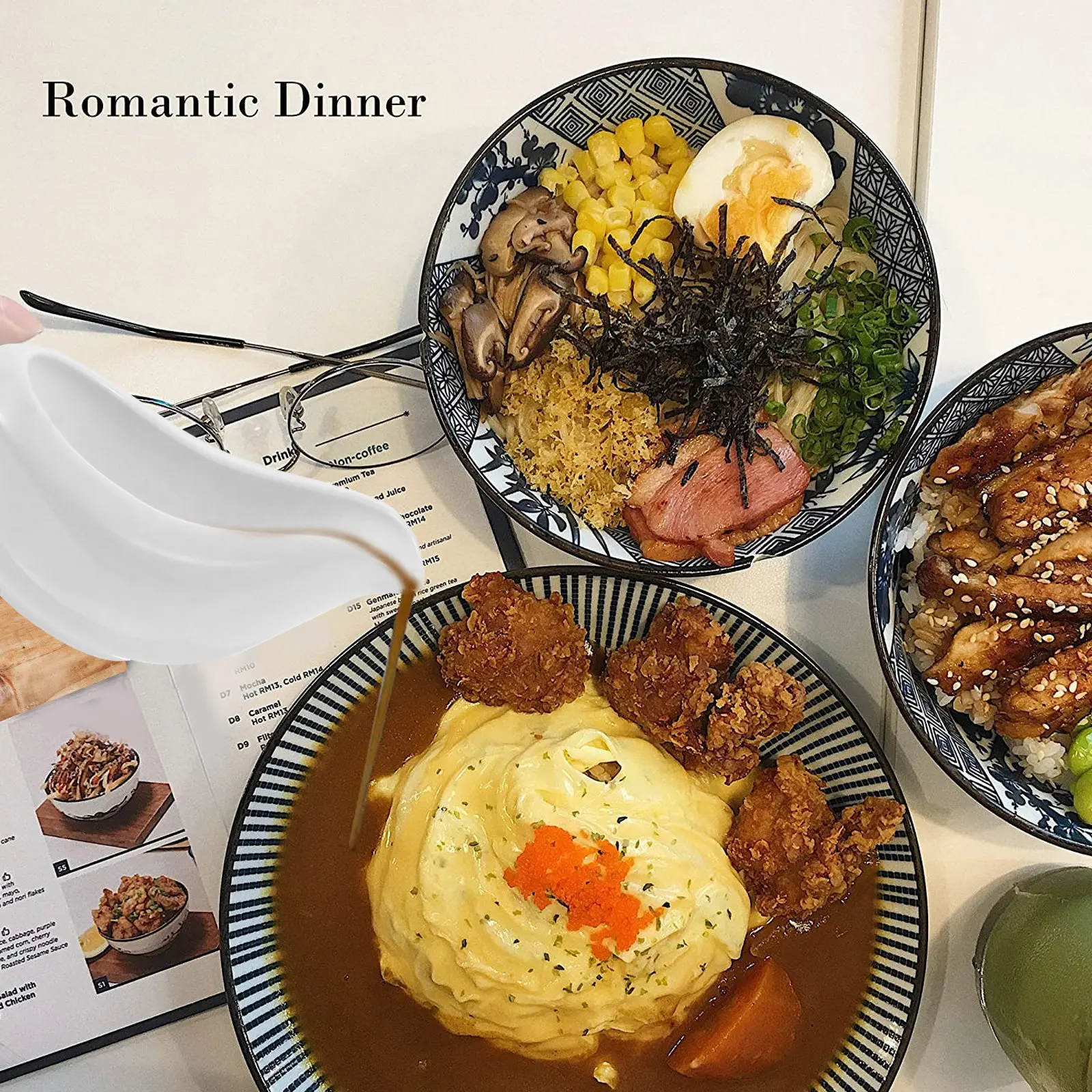 

1Set Ceramic Sauce Boat Seasoning Dipping Tray Gravy Sauce Pitcher with Handle for Condiments Side Dishes and Sauces
