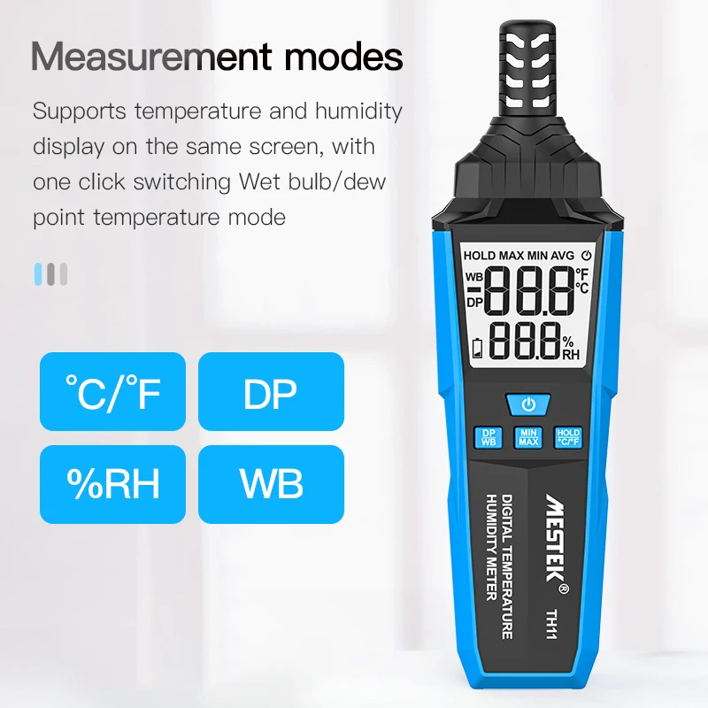 

MESTEK TH11 Digital LCD Thermometer Hygrometer Wet Bulb Dew Point Temperature Monitor Weather Station Sensor Data Lock -20C~60C