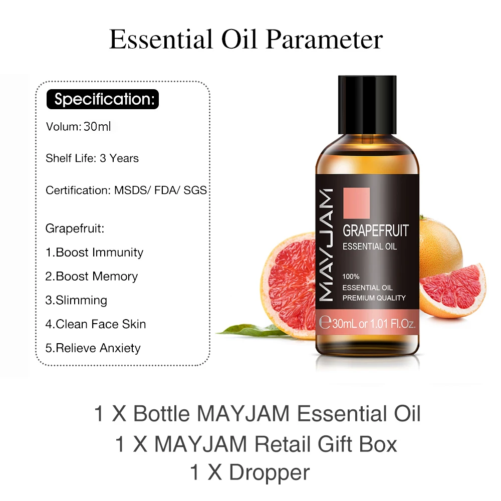 1Oz 30ML Grapefruit Essential Oil Diffuser Pure Natural Essential Oils Lavender Mint Lemon Chamomile Tea Tree Vanilla Aroma Oil