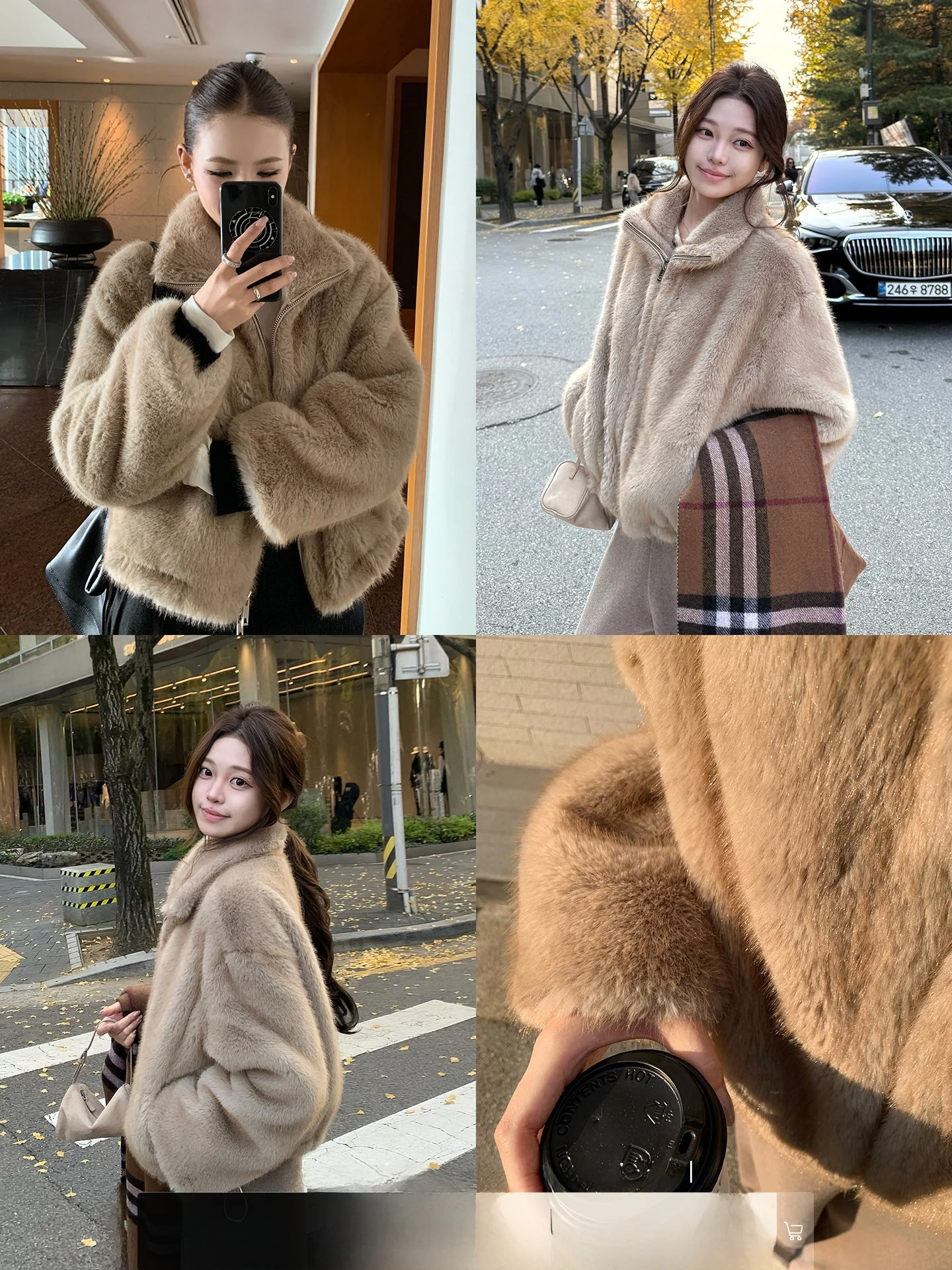 

Xzichic adient Two-tone Eco-friendly Faux Fur Coat Women's Winter Stand Collar Thiened Jaet Casual Sle ort Length